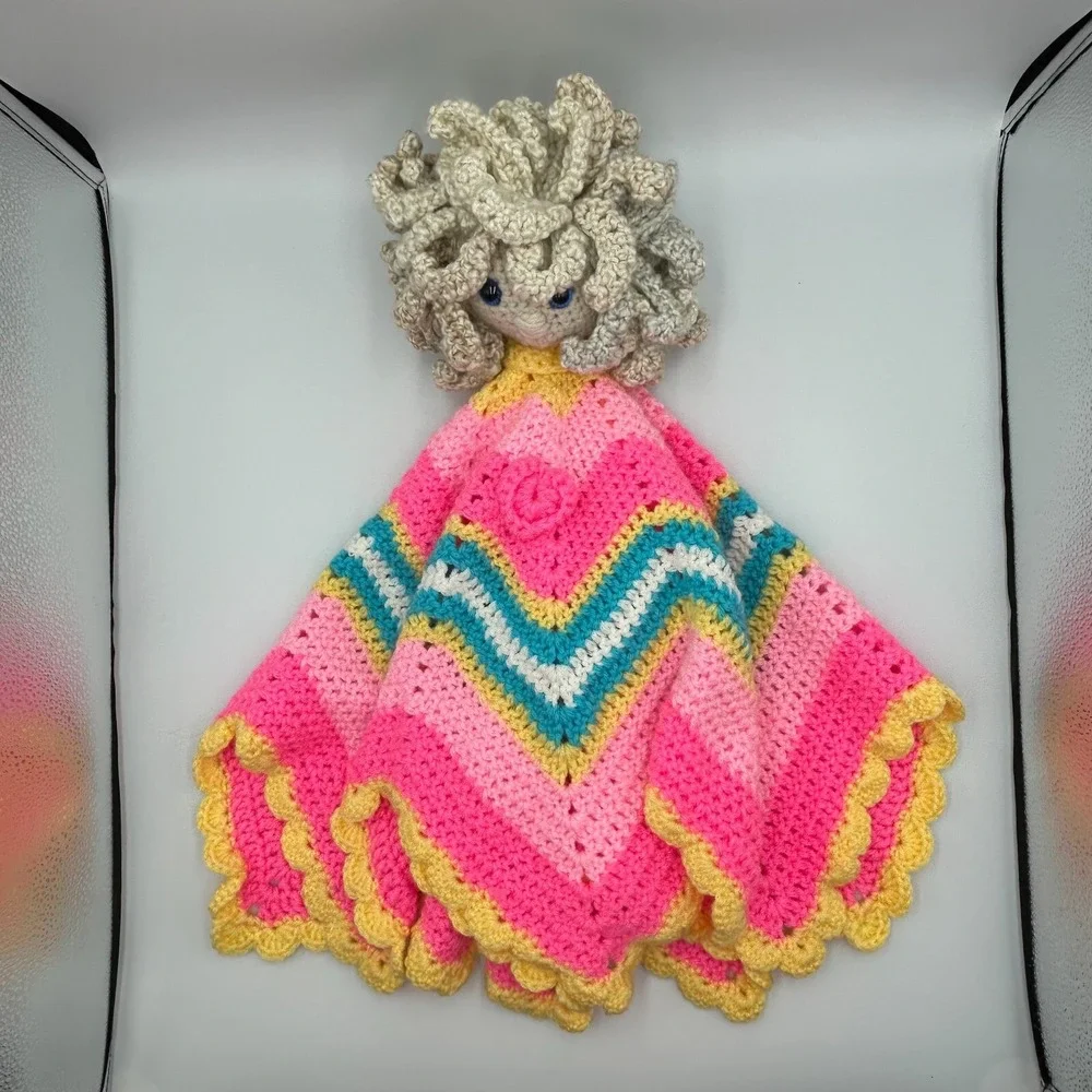Lovey Security Blanket Handmade Crochet Starburst Color Pattern Baby Shower Gift
